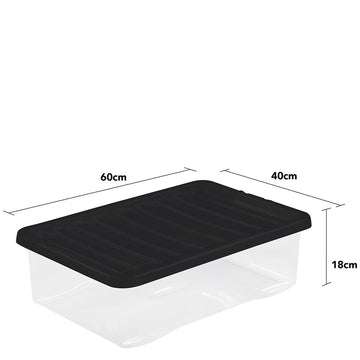 Wham Crystal 32 Litre Box & Lid Clear/ Black - Pack of 5