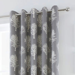 Fusion Woodland Trees Charcoal Eyelet Curtains