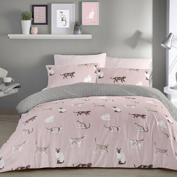 Fusion Cats Easy Care Duvet Set Blush