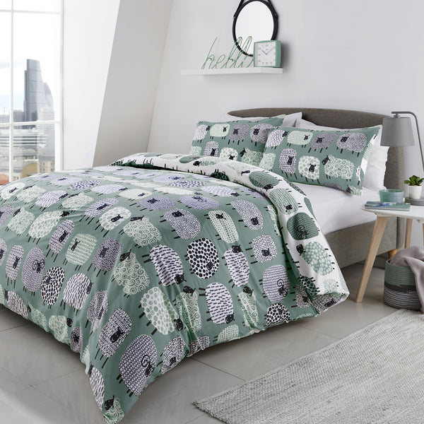 Fusion Dotty Sheep Easy Care Duvet Set Duck Egg