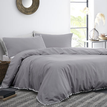 Appletree Boutique Lynton Pom Pom Duvet Set Slate