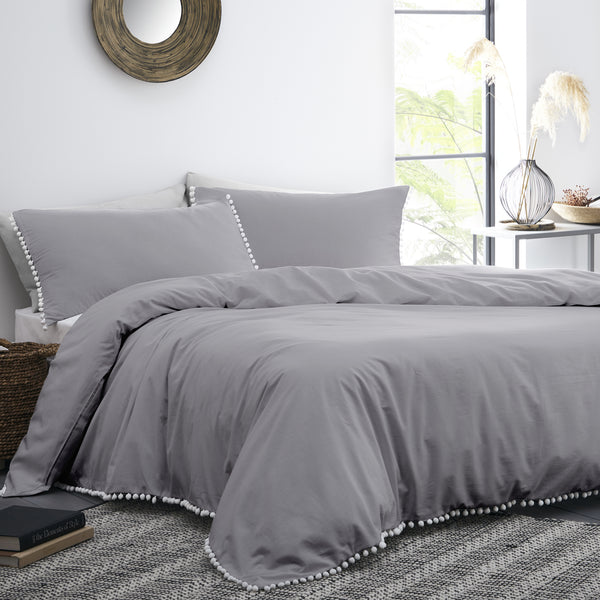 Appletree Boutique Lynton Pom Pom Duvet Set Slate