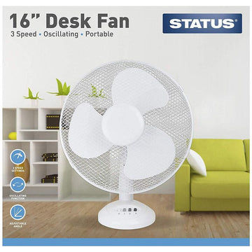 Status 16 Inch White Desk Fan
