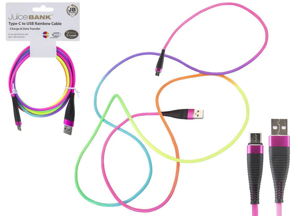 Rainbow Type C USB Charge Cable 2m