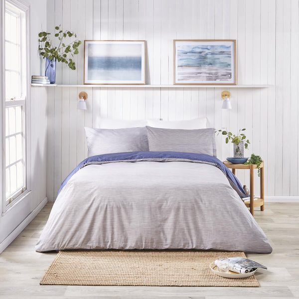 Fusion Bethan Reversible Duvet Cover Set - Navy Grey