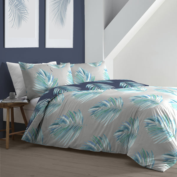 Fusion Leaves Reversible Duvet Cover Set Navy