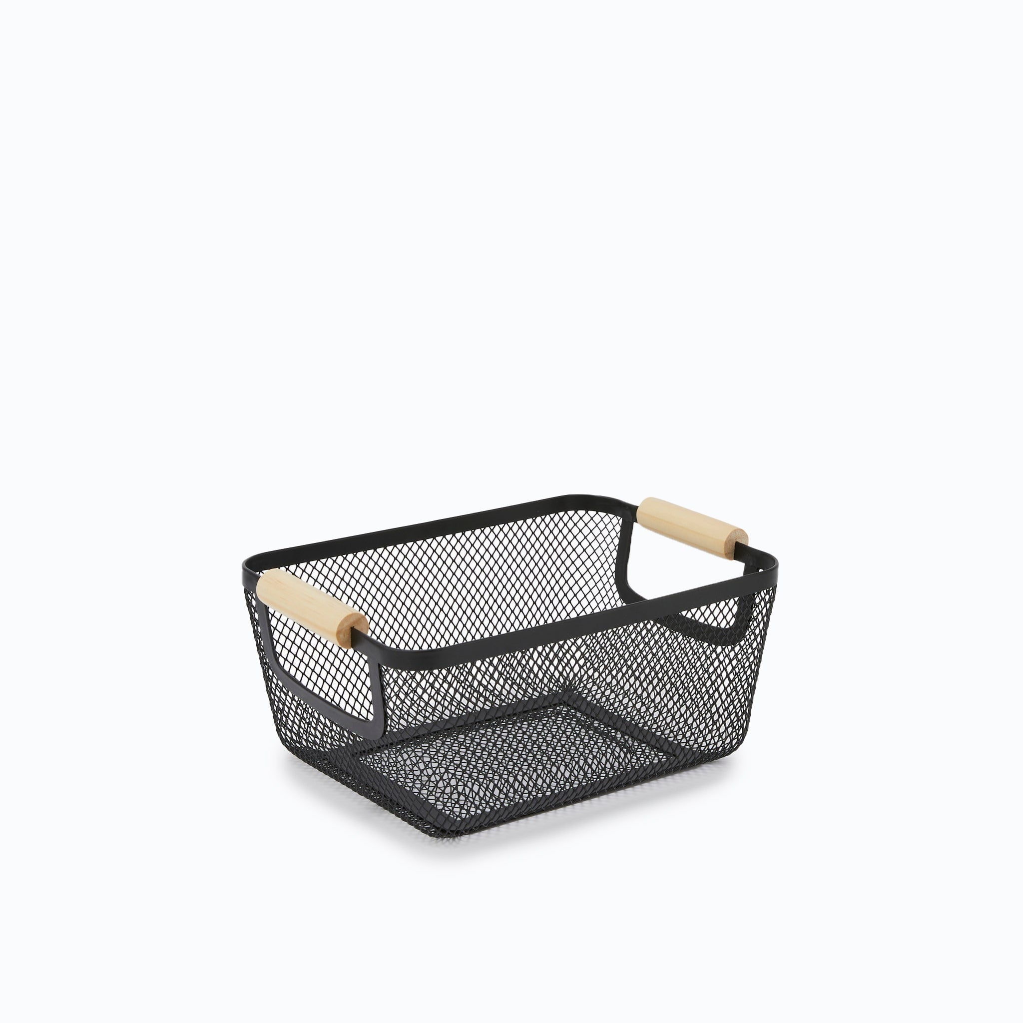 Black Metal and Wood Bathroom Storage Basket