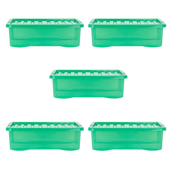 Wham Crystal 32L Box & Lid Tinted Green - Pack of 5