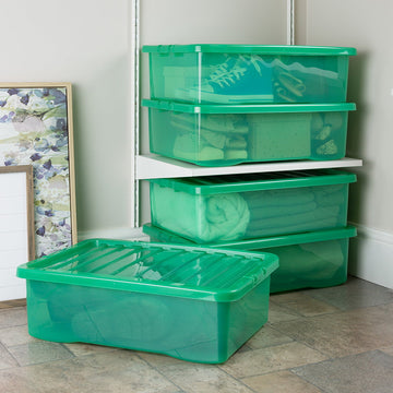 Wham Crystal 32L Box & Lid Tinted Green - Pack of 5