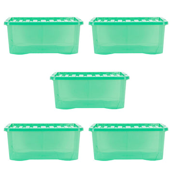 Wham Crystal 45L Box & Lid Tinted Green - Pack of 5