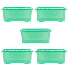 Pack of 5 Wham Crystal 45L Tinted Green Box and Lid