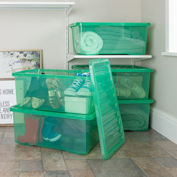Wham Crystal 45L Box & Lid Tinted Green - Pack of 5