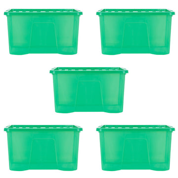 Wham Crystal 60L Box & Lid Tinted Green - Pack of 5