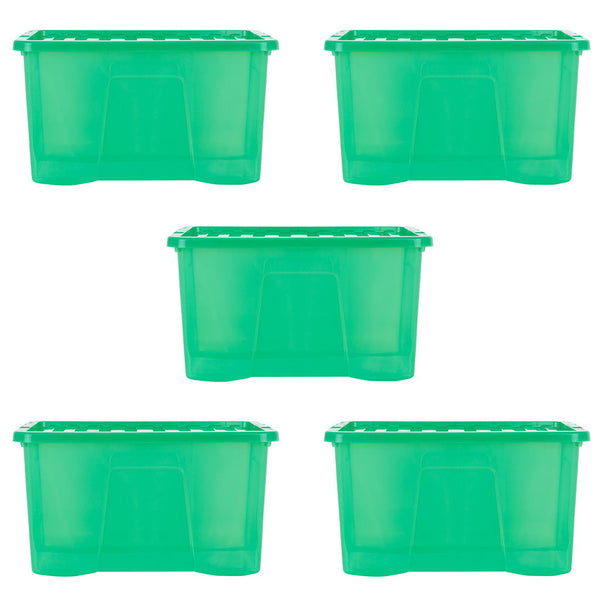 Wham Crystal 60L Box & Lid Tinted Green - Pack of 5