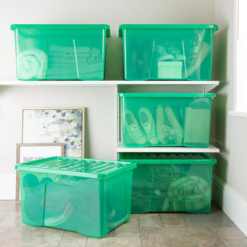 Wham Crystal 60L Box & Lid Tinted Green - Pack of 5