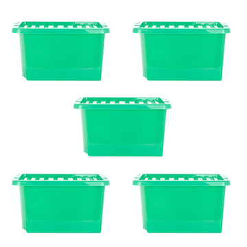 Wham Crystal 28L Box & Lid Tinted Green - Pack of 5