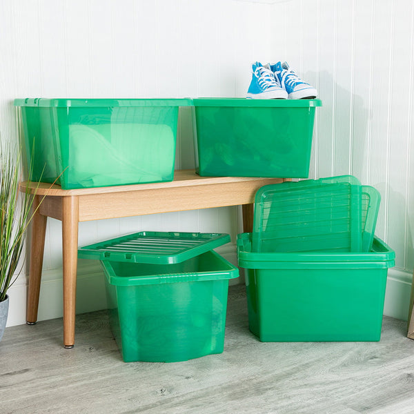 Wham Crystal 28L Box & Lid Tinted Green - Pack of 5