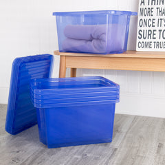 Pack of 5 Wham Crystal 28L Tinted Blue Box and Lid