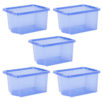 Wham Crystal 28L Box & Lid Tinted Blue - Pack of 5
