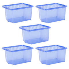 Pack of 5 Wham Crystal 28L Tinted Blue Box and Lid