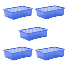 Pack of 5 Wham Crystal 32L Tinted Blue Box and Lid