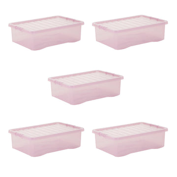 Wham Crystal 32L Box & Lid Tinted Pink - Pack of 5