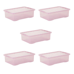 Pack of 5 Wham Crystal 32L Tinted Pink Box and Lid