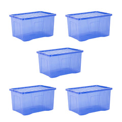 Pack of 5 Wham Crystal 60L Tinted Blue Box and Lid