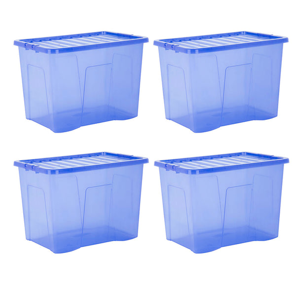 Wham Crystal 80L Box & Lid Tinted Blue - Pack of 4