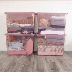 Pack of 4 Wham Crystal 80L Tinted Pink Box and Lid