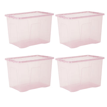 Wham Crystal 80L Box & Lid Tinted Pink - Pack of 4