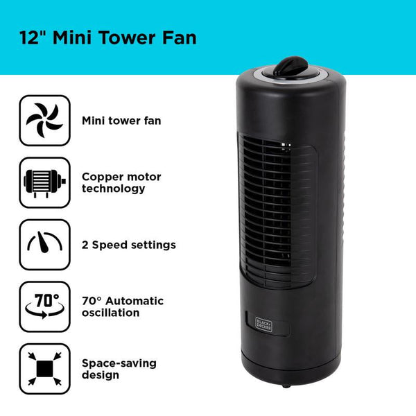 BLACK+DECKER 12 Inch Mini Capsule Tower Fan