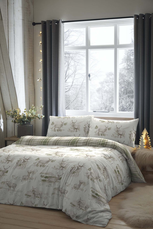 Dreams & Drapes Lodge Broxburn Check Duvet Cover Set-Green