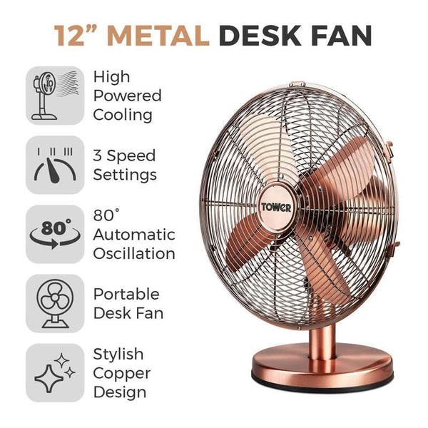 Tower 12 Inch Metal Desk Fan