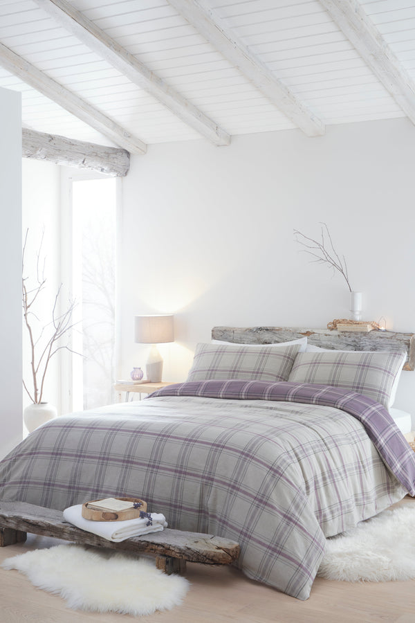 Appletree Hygge Aviemore Check Duvet Cover Set - Heather